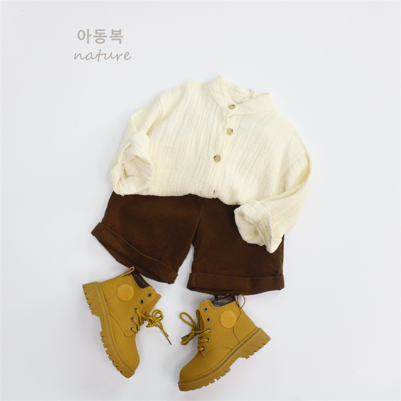 Picture of Spring Boys' Shirts Pure Color Kidsren's Tops Korean Style Cotton and Linen Stand-Up Collar Baby Girls' Shirts Outer Wear Category a Dropshipping