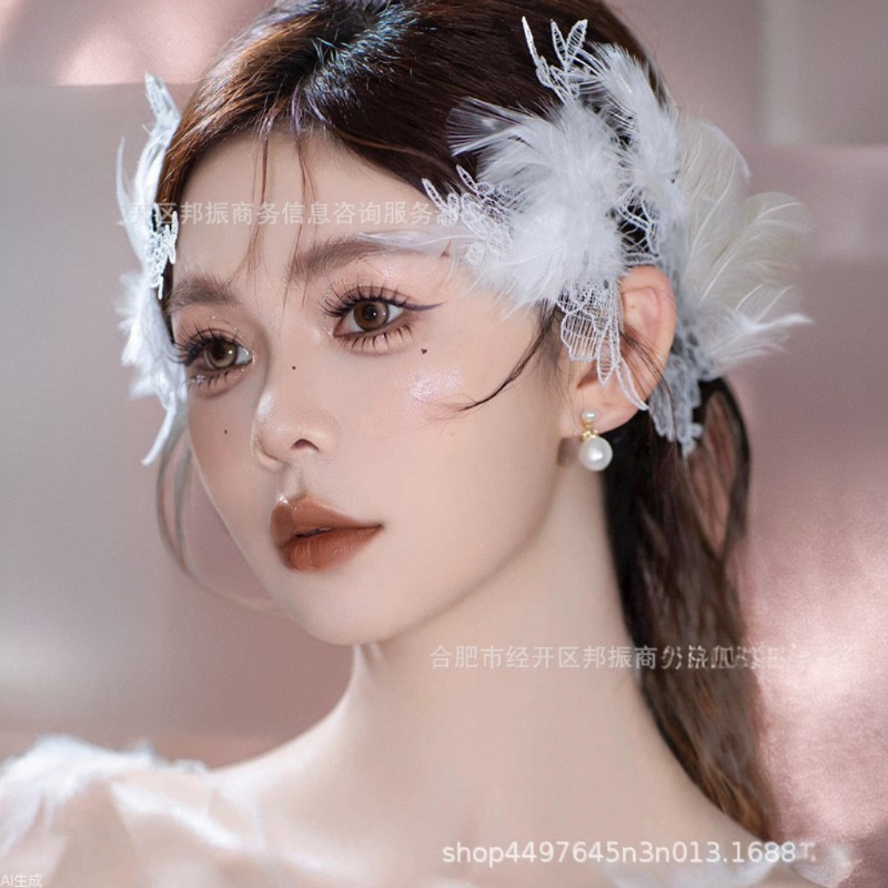 Bride Feather Headwear Headflower Princess Beautiful Photograph Internet Celebrity Wedding Photo Advanced Sense Photo Wedding Hair Accessories