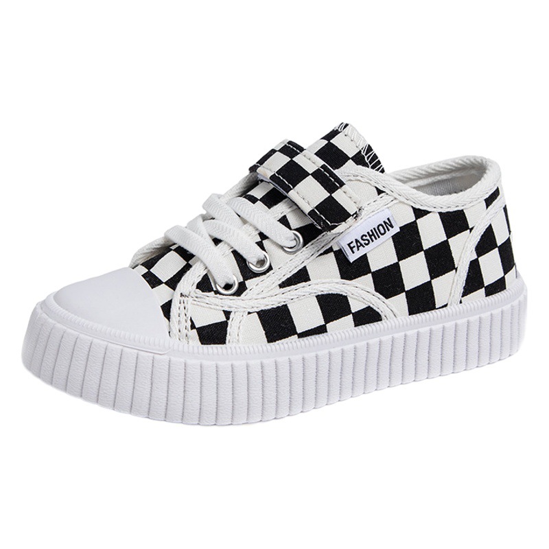 Children's black and white chessboard Plaid canvas shoes new casual shoes boys and students board shoes girls breathable biscuit shoes
