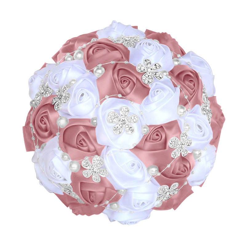 Picture of European and American Super Beautiful Ribbon Flower Wedding Supplies Bride's Hand-held Flower Five-flower Beaded Hand-held Flower Wedding Supplies Hand-held Flower