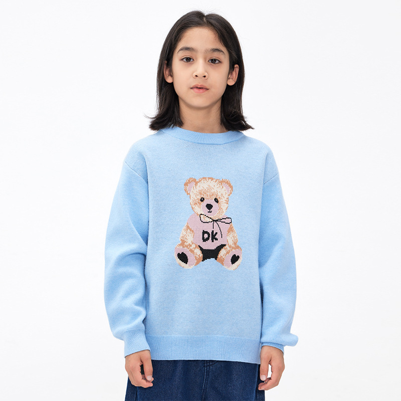 Picture of Dk Children's Clothing Autumn and Winter Bear Pattern Boys and Girls Crew Neck Sweater for Older Children Korean Style Casual Stylish Knit Top