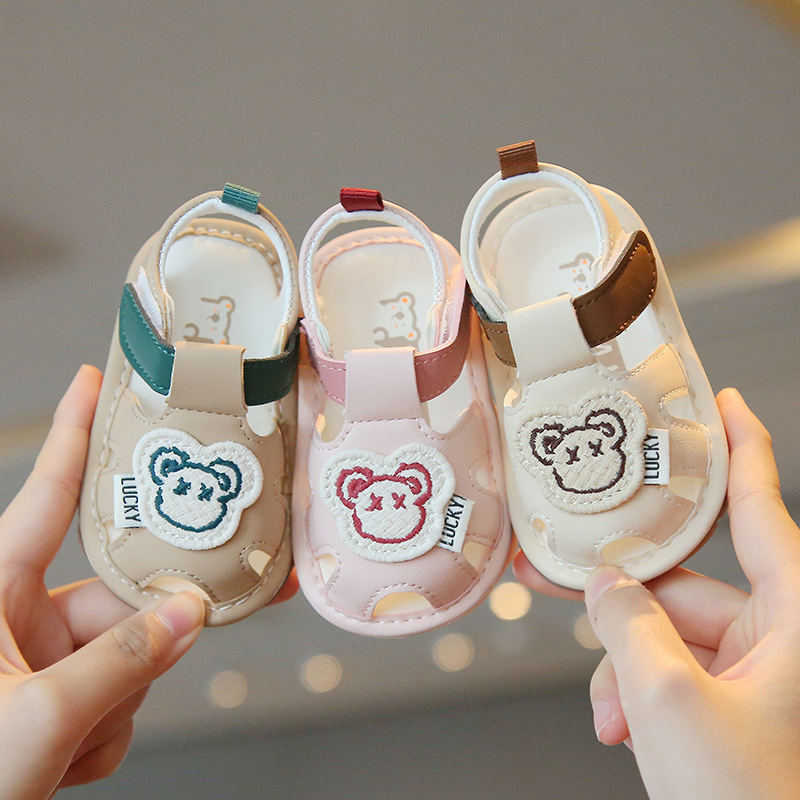 Summer Boys and Girls Baby Toddler Shoes 0-1-2 Years Old Baby Soft Sole Non-Slip Toe Cartoon Sandals Toddler Calling Shoes