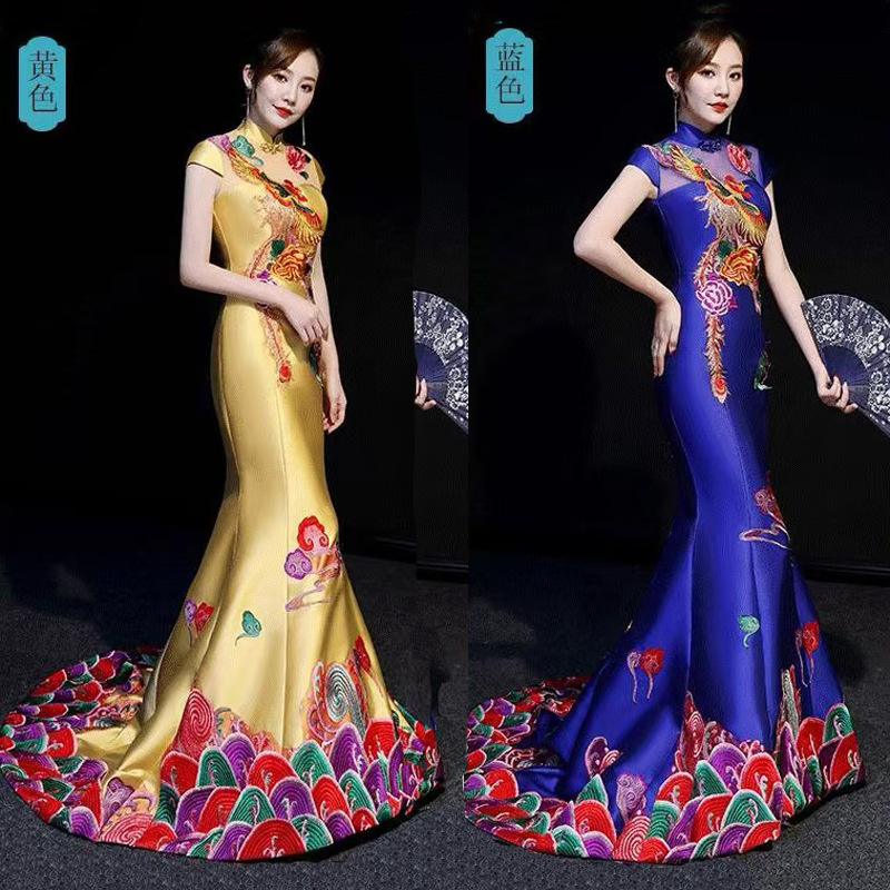 Brocade embroidery ethnic autumn and winter wedding dress evening dress princess wedding dress theme photography photo studio stage costume
