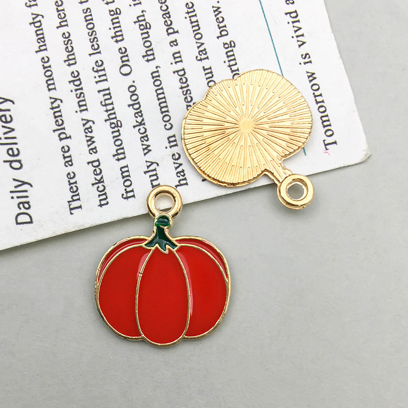 Picture of 1 new drop oil alloy colorful simulation maple pumpkin pendant pendant diy accessories