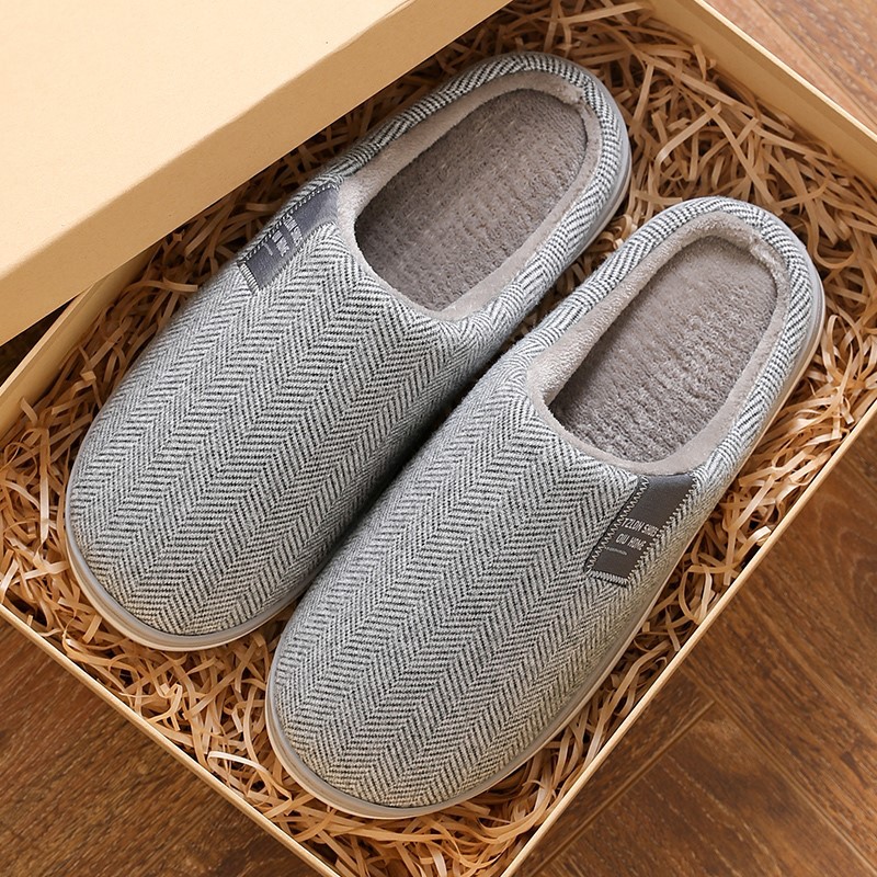 Picture of Home Cotton Slippers for Men, Autumn and Winter Thick-Soled Non-Slip Indoor Warm Plush Slippers for Women, Comfortable at Home