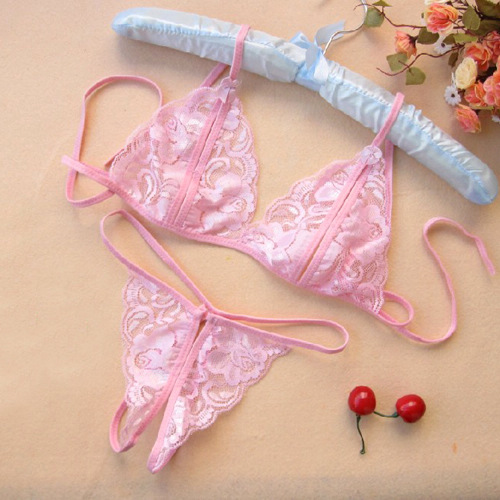 Picture of Sexy Lingerie Three-Point Open Breast-Exposing Bikini Lace Pajamas Set Thong Two-Piece Set Gift Delivery