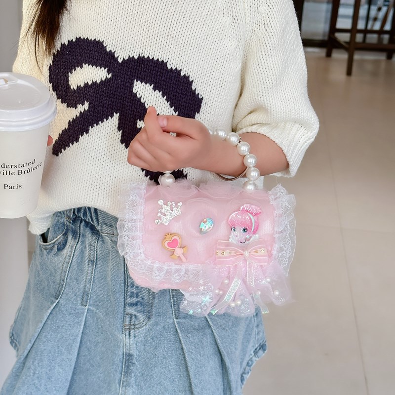 Picture of Korean Style Princess Handbag Fashion Bow Children Shoulder Bag Stylish Cute Girl Small Square Bag