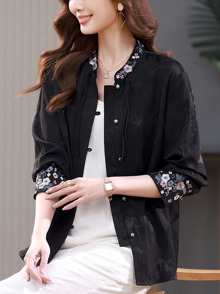 New Chinese Shirt Women's Long Sleeve 2024 New Autumn Shirt This Year's Popular Beautiful Shirt Spring and Autumn Top