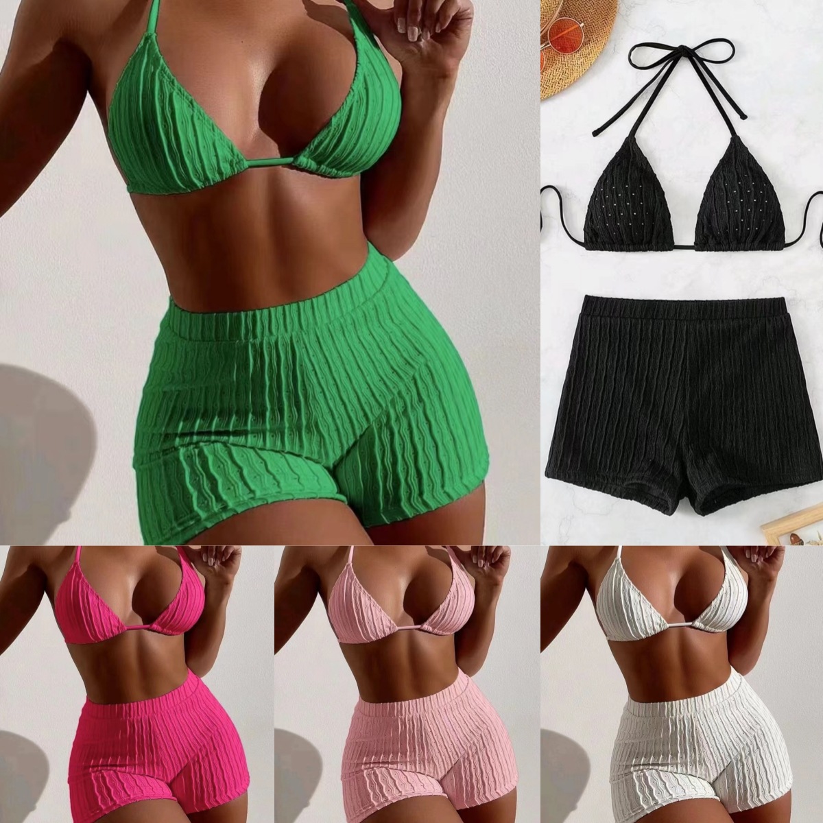 2023 new European and American swimsuit women cross-border sexy split bikini swimsuit spot wholesale boxer wind bikini