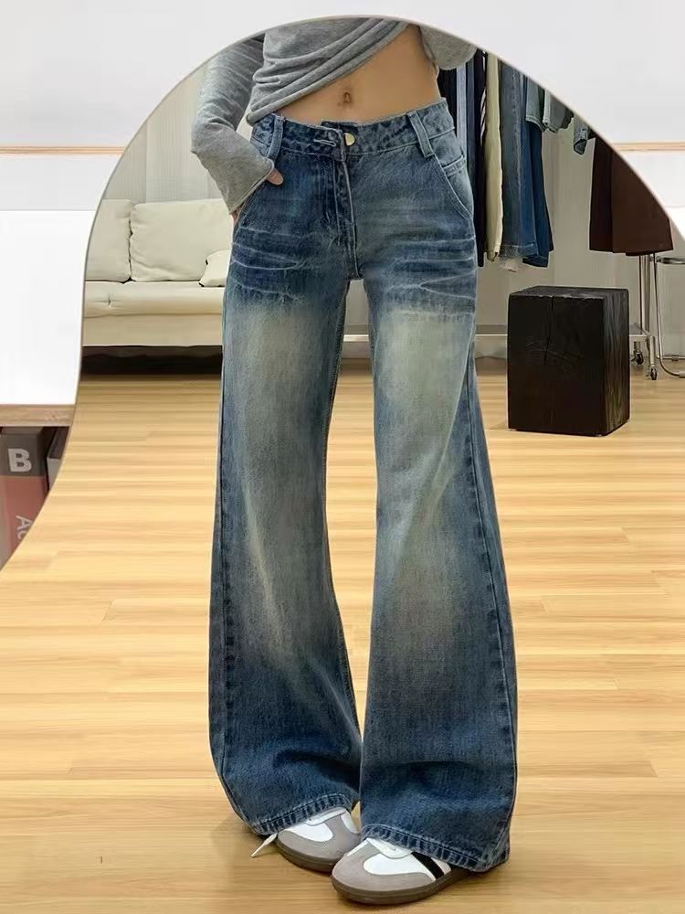 American Style Jeans 2024 Autumn and Winter New Arrival Crack Slim-Fit Low-Rise Micro-Spicy Spice Girl Straight Loose All-Match