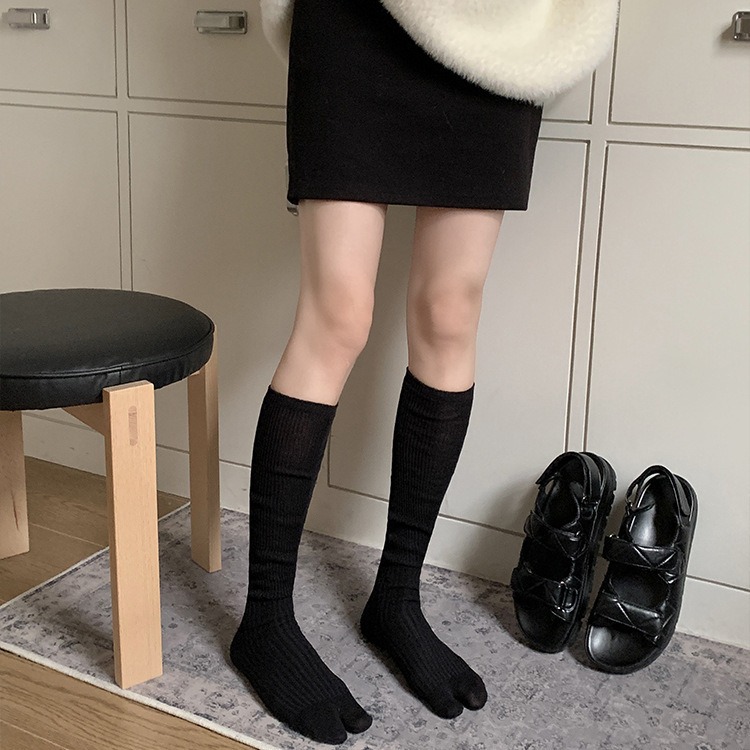 Picture of Korean style ins thick needle calf socks pile socks toe socks basic color two toe socks stockings Zhuji socks