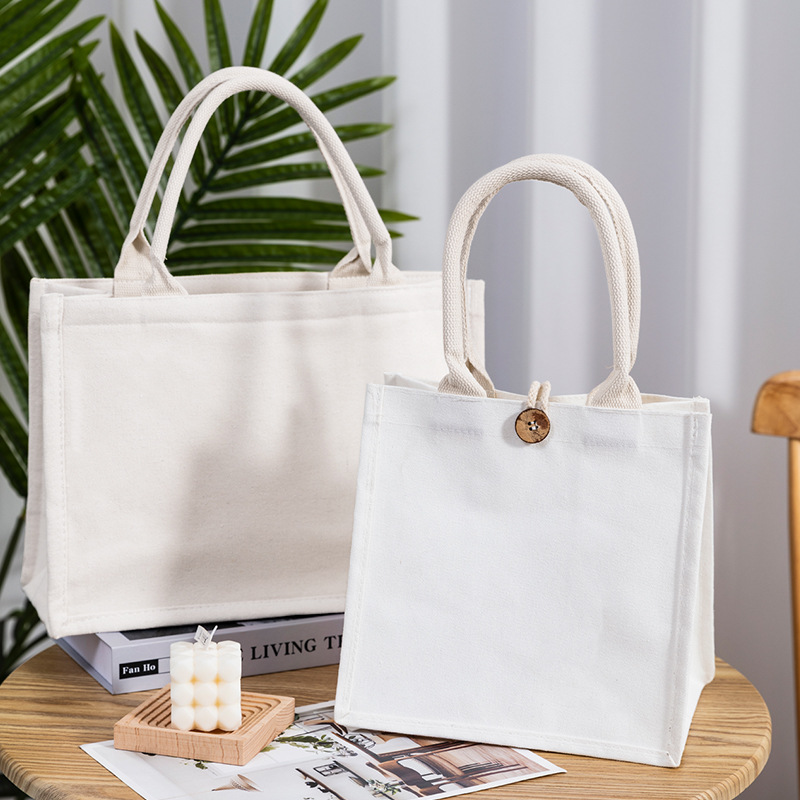 White Blank Canvas Bag DIY Student Painting Lunch Box Bag Tote Handbag for Women Solid Color INS Style Shopping Bag