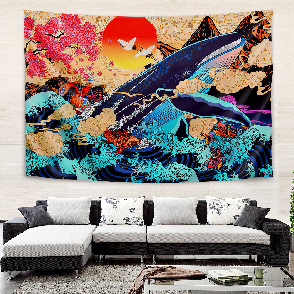 Picture of Internet Celebrity Background Cloth Ins Style Ukiyo-e Wall Cloth Tapestry Bedroom Room Decoration Background Wall Bedside Hanging Cloth