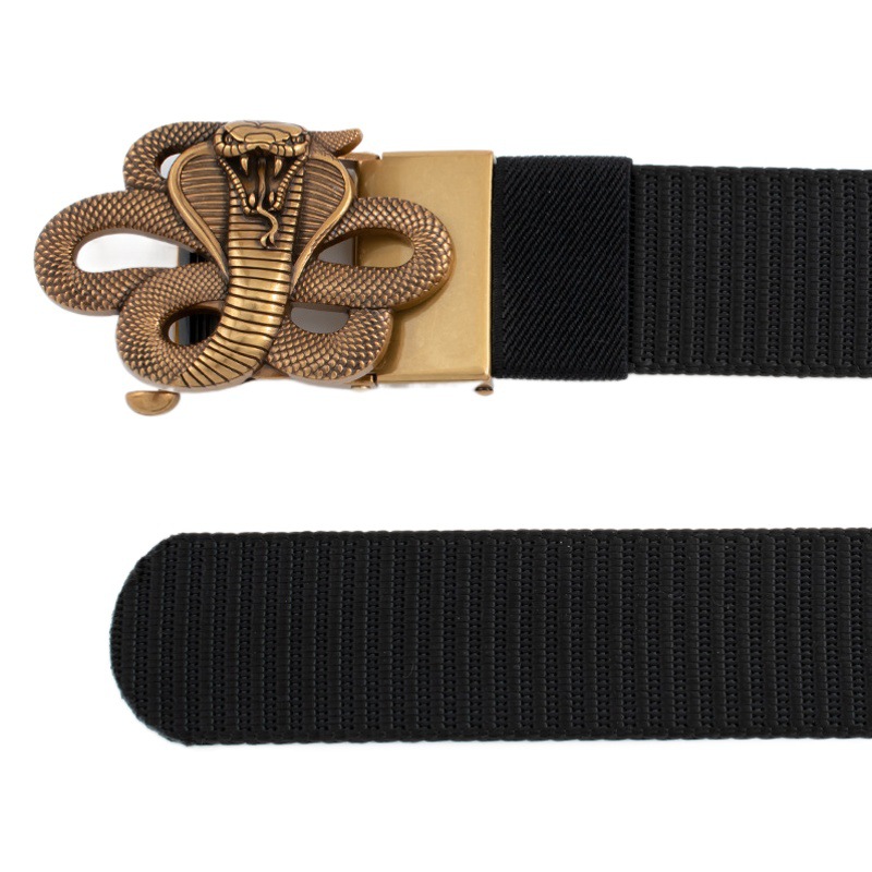 Men's Toothless Automatic Buckle Cobra Canvas Belt Casual Vintage Trousers Nylon Tank Pattern Belt