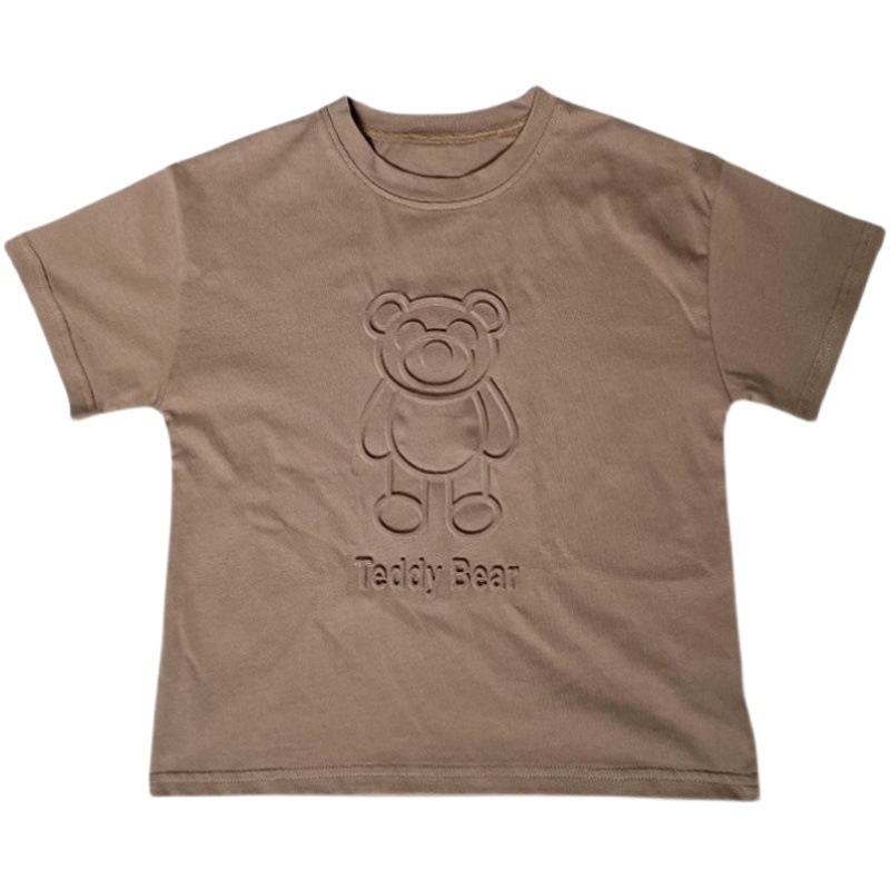Boys' T-Shirt Embossed Bear Korean Kidsren's Stereo Embossed Soft Cotton Short-Sleeved T-Shirt Casual Tops for Boys and Girls