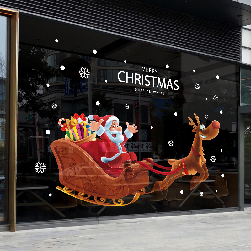 Picture of Christmas Wall Stickers Glass Door Stickers Decoration Decorations Santa Sleigh Stickers Window Stickers