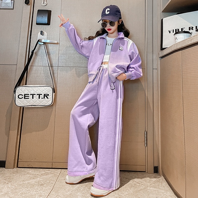 Girls' Fashion Casual Sports Suit Large Children's Spring and Autumn Children's Autumn Stylish Fashionable Wide Leg Pants Two-piece Set