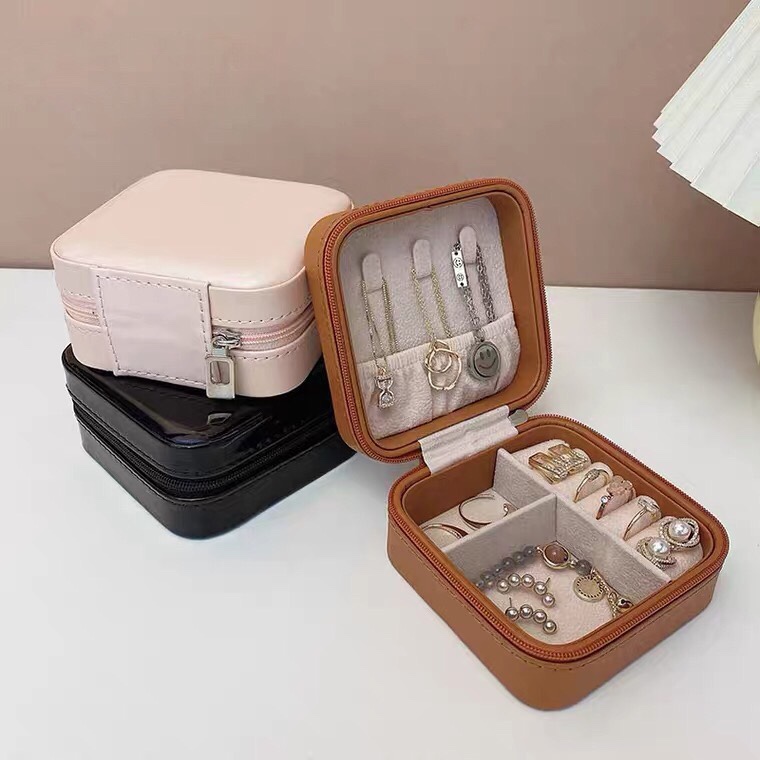 Fine Jewelry Ring Earrings Necklace Earrings Earrings Jewelry Bracelet Portable High Sense Mini Plaid Storage Box