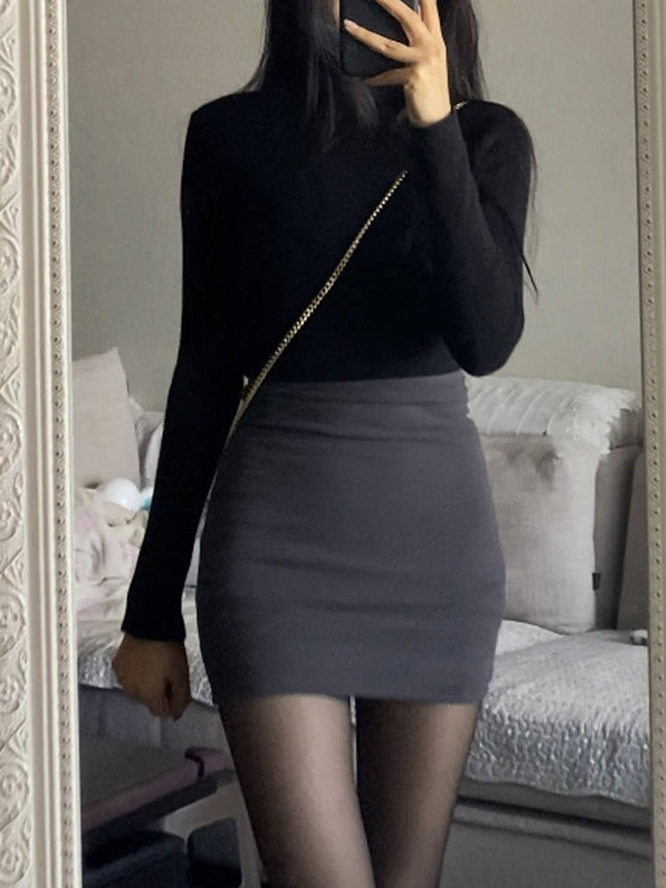 Black One-Step Skirt Irregular Skirt Women's Hip Skirt High Waist Sexy Tight Split A- Line Skirt Suit Skirt