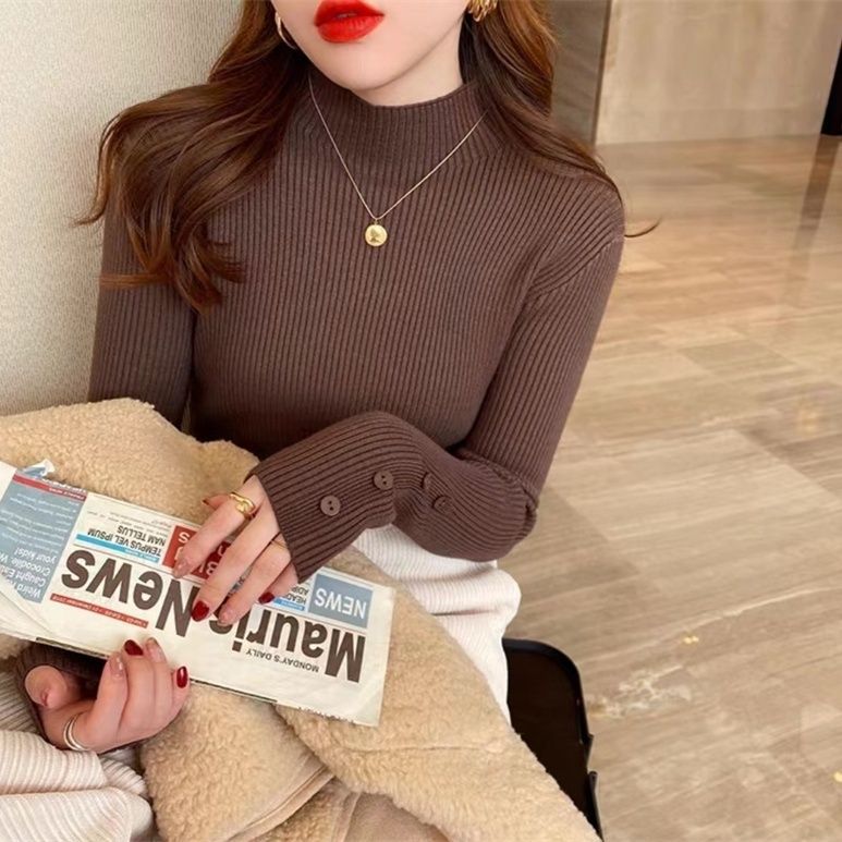 Picture of Knitted Half-turtleneck Sweater 2025 Autumn and Winter Slimming New Long-sleeved Slim-fit Top Stylike Base Core-spun Yarn