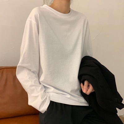 White Base Shirt Women's Autumn 2022 New Korean Style Women's Clothing Styky Interior Solid Color Student Long-sleeved T-shirt Women's Trendy