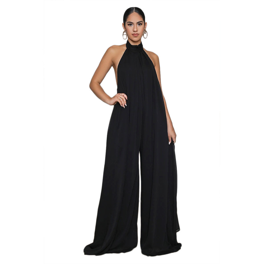 Picture of Chiffon Loose Wide-Leg Jumpsuit Chiffon Backless Sleeveless Halter Loose Jumpsuit for Women