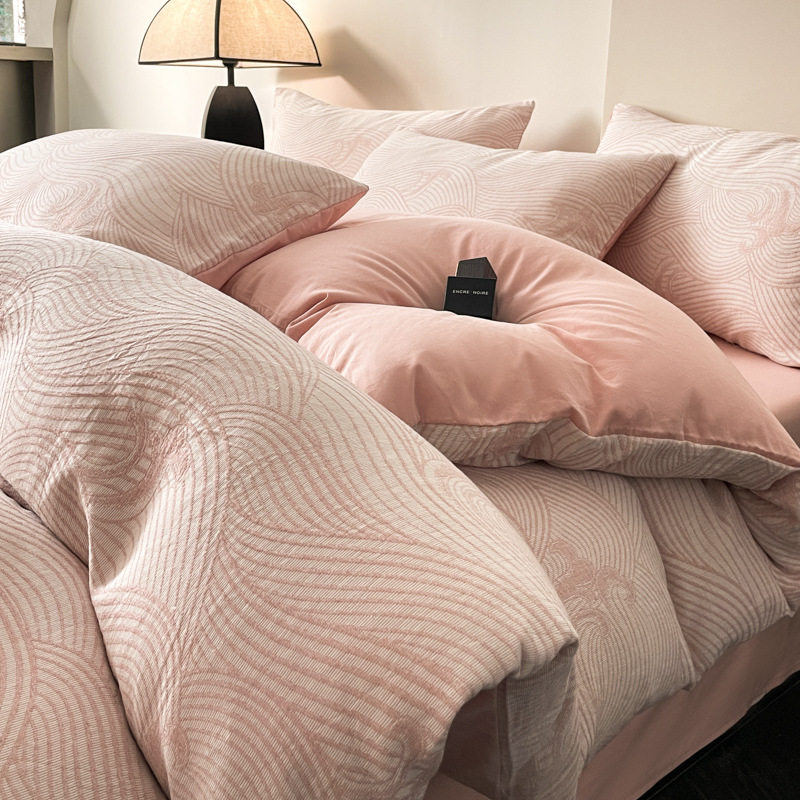 Class A three-layer yarn cotton bed four-piece set 2024 new pure cotton quilt cover bed sheet fitted sheet light luxury advanced bedding 4