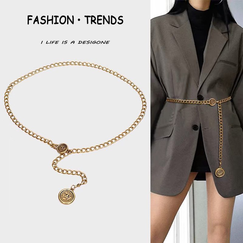 Metal Waist Chain Accessory Skirt, Simple Retro Chain, Waist-Cinching, Slimming, Versatile Belt for Women, Thin Pants Chain, Retro Style