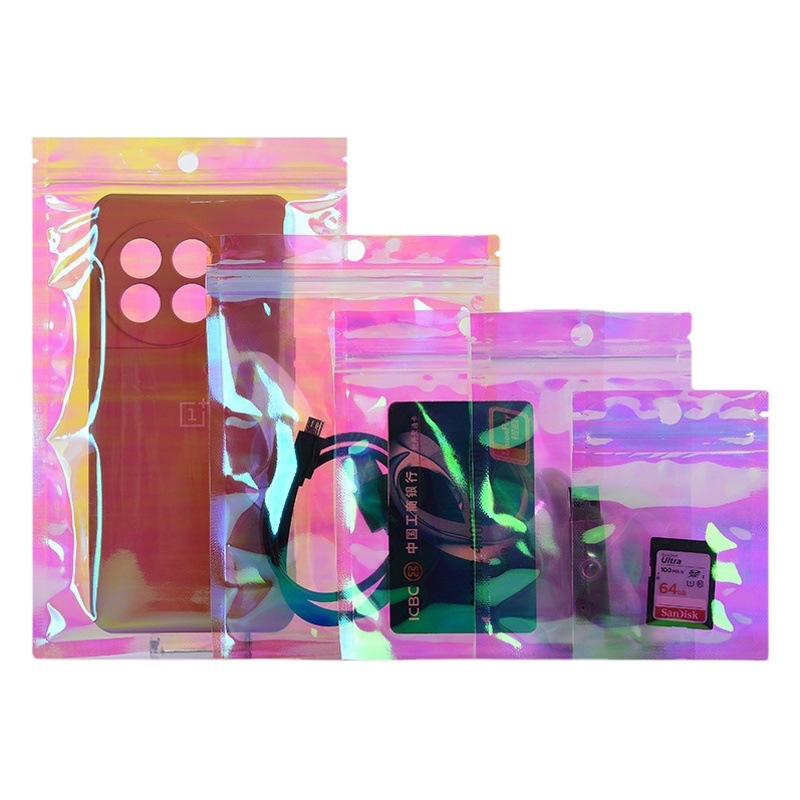 Explosions Earrings Jewelry Packaging Bag Colorful Plastic Sealed Pocket Raincolor Laser Self-sealing Bag