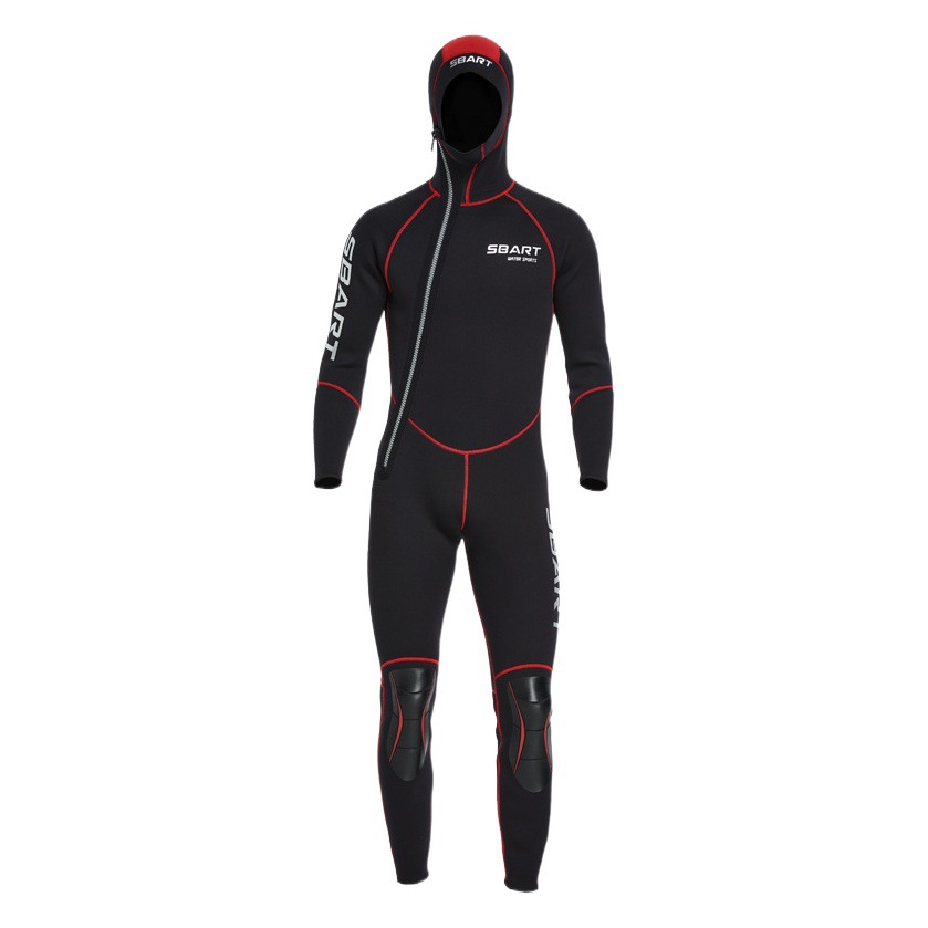 Long-sleeved diving suit cold-proof bathing suit men's diving suit hooded deep diving fish hunting suit velvet swimming wet suit 3MM