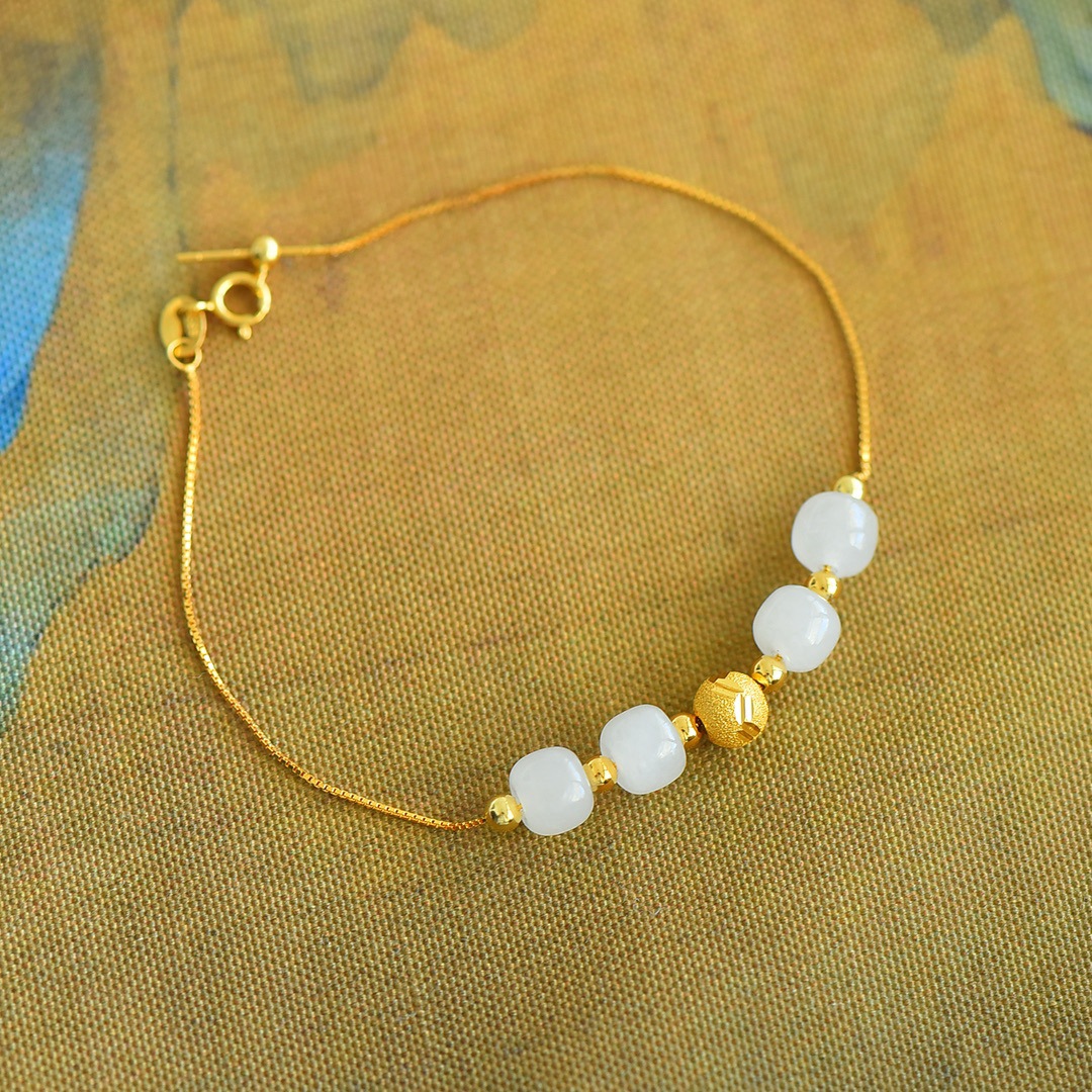 Picture of With certificate cheongsam ancient costume natural jade bracelet telescopic adjustment 925 sterling silver gold-plated hetian jade jewelry
