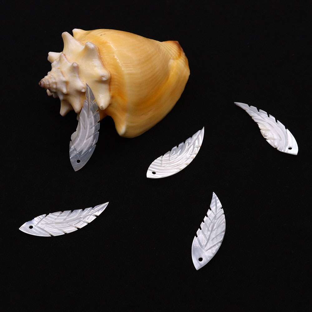 Picture of Natural sea water shell wings shape pendant 10x 32mm carved flat single hole beaded DIY jewelry accessories