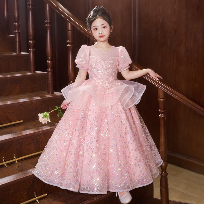 Children's Dress Princess Dress Sweet Puffy Yarn Little Girl's Children's Piano Performance Dress High-end Girls' Dress