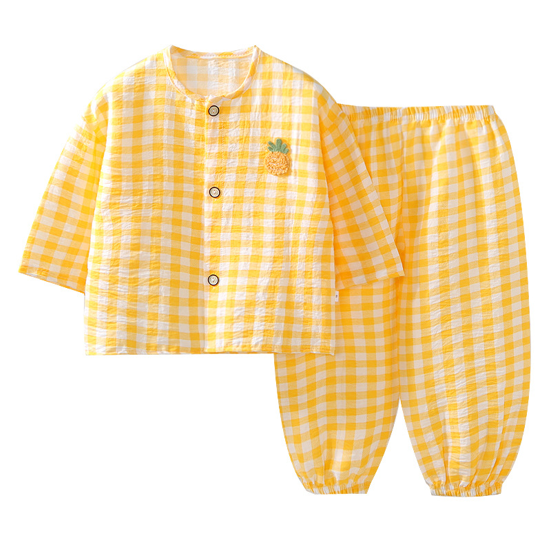 Picture of Boys and Girls Cloud Cotton Home Clothes Set Summer Cardigan Cartoon Kidsren's Pajamas Tops Pants Spring & Fall Two-Piece Set