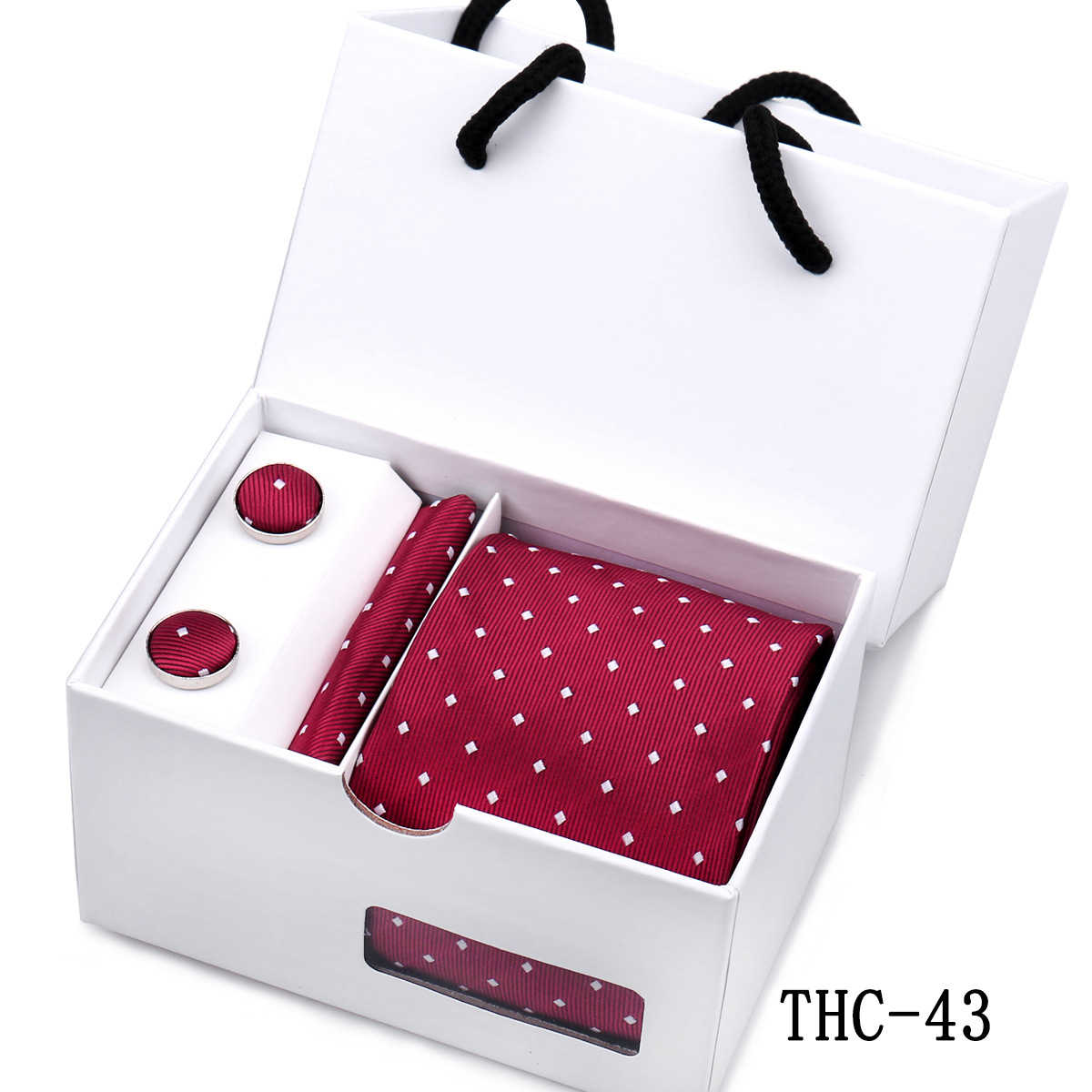 Picture of Men's Tie High Sense Gift Box 3 Pieces suit Business Dress Wedding Plaid Red Black Long Tie Shengzhou