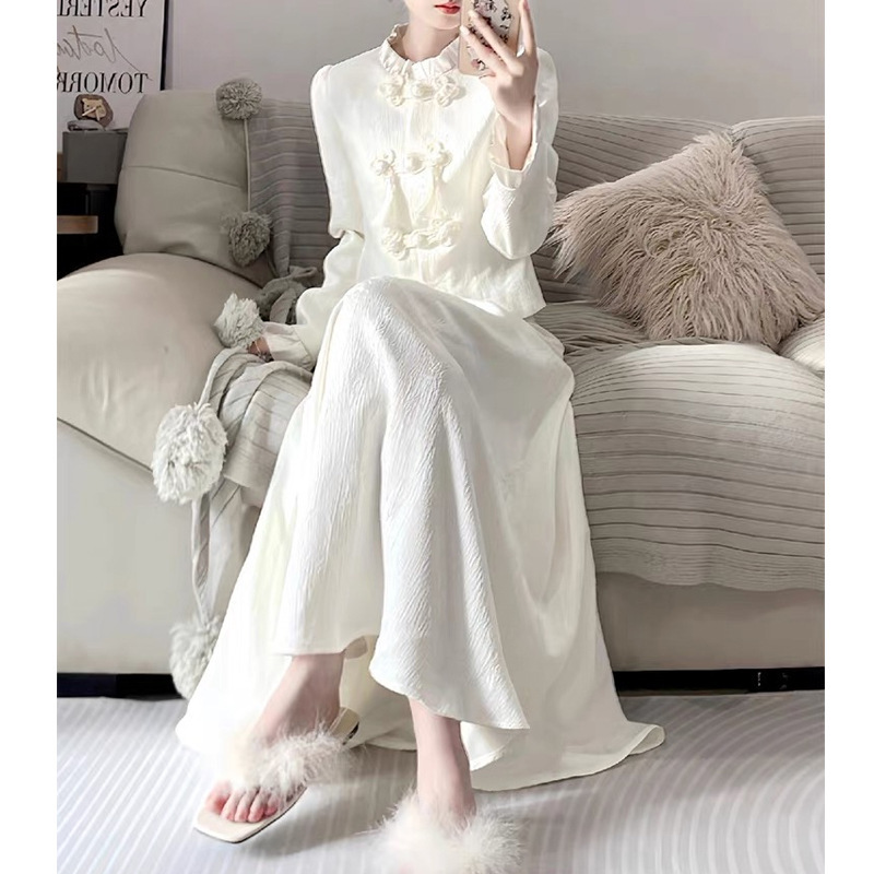 New Chinese Style National Style suit High-end Sense Celebrity Elegant Fragrant Style Buckle Top Two-piece Skirt for Women Spring and Autumn