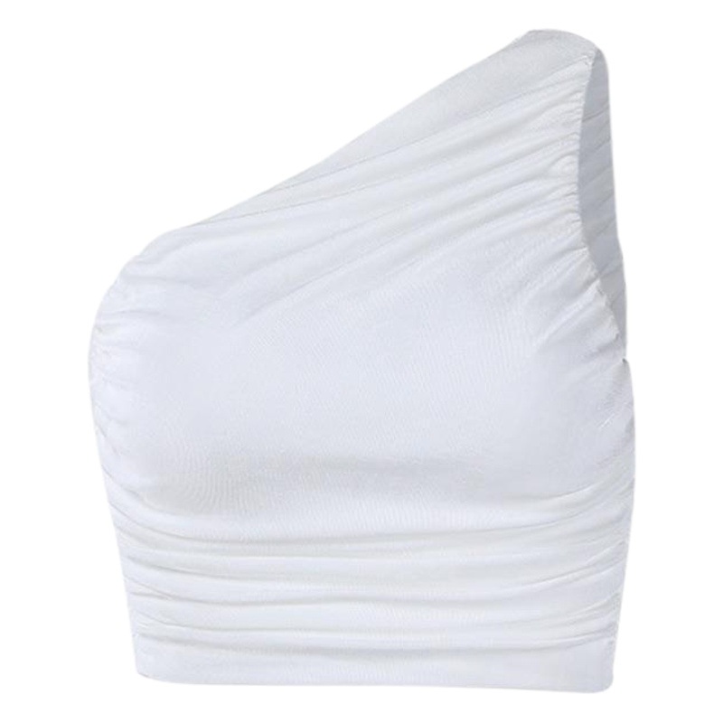 European and American Style Foreign Trade Fashion New Vest Women's Design Sexy One-Shoulder Pure Color Slim Pleated Bra Women's Ready Stock