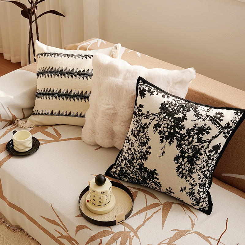 Cream Pillow Case Advanced Retro Style Brown French Entry Luxury Sofa Living Room Bed Waist Pillow Cushion with Core
