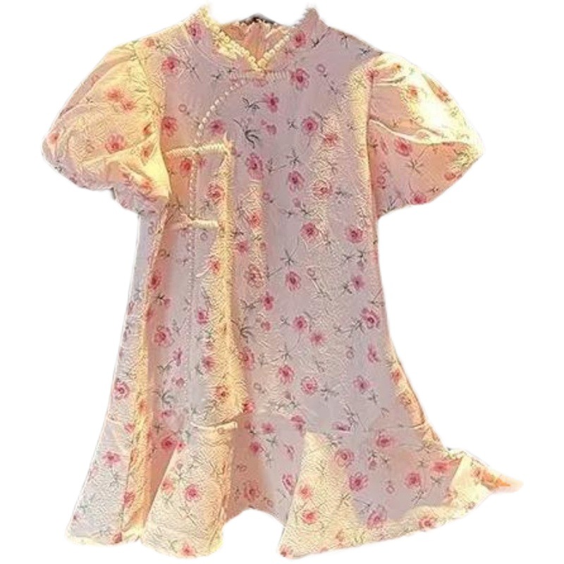 Girl's Dress New Style Retro Summer Children's Western Style Cheongsam Princess Dress Children's Hanfu Baby Girl's Summer Dress