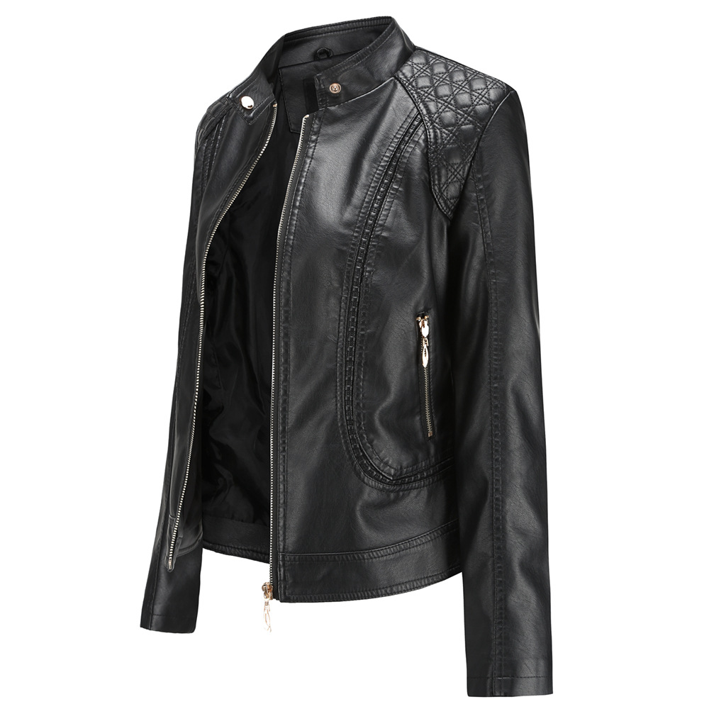 Picture of New 2020 Spring and Autumn Women's Leather Jackets Feminine European and American Large Size Stand Collar Pu Leather Women's Leather Jackets Women's Leather Jackets