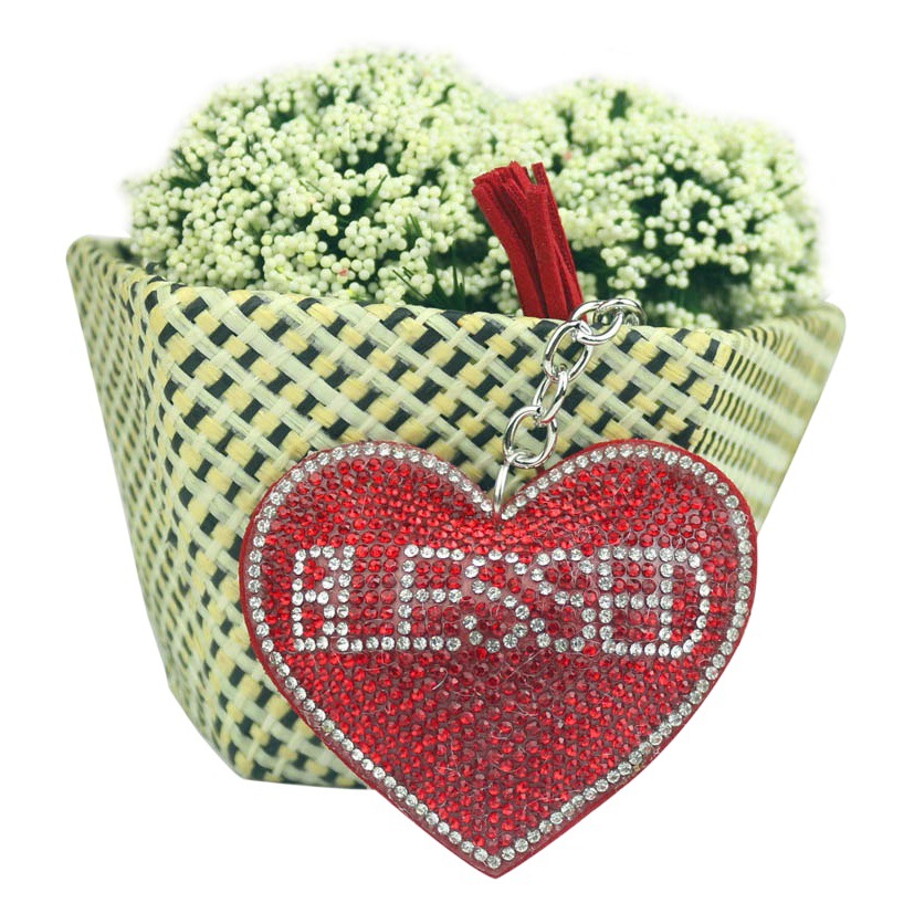 2022 new BLESSED peach heart Diamond key chain hot drilling hot picture Love key chain bag ornaments