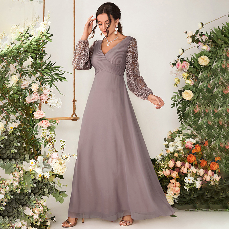 Long Evening Dress, Slim-Fitting Dress, New Banquet Host V Neck Performance Fashion Skirt