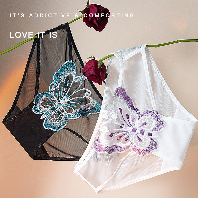 French pure desire style heavy embroidery sexy lace underwear women plus size charming hollow transparent mesh briefs women
