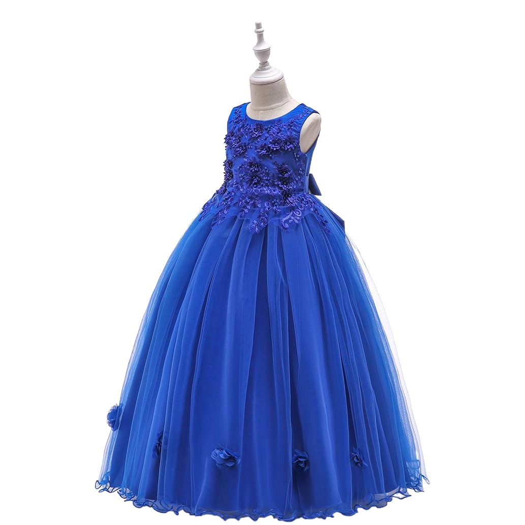 European and American Foreign Trade Children's Dress Princess Dress Girl's Flower Beaded Show Dress Small Host Piano Performance Dress