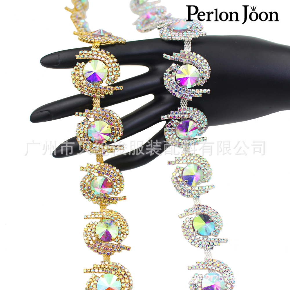 Africa Hot Exaggerated AB Glass Large Satellite Swirl Sun-shaped Rhinestone Trim Diamond Chain Chain Clothing Accessories