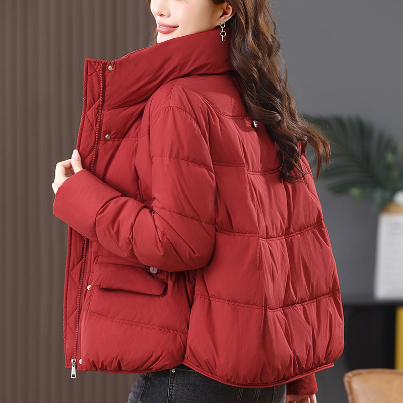 Fashion Short Collar Down Jacket Women's 2024 Winter New Loose plus size Thickened Warm White Duck Down Jacket