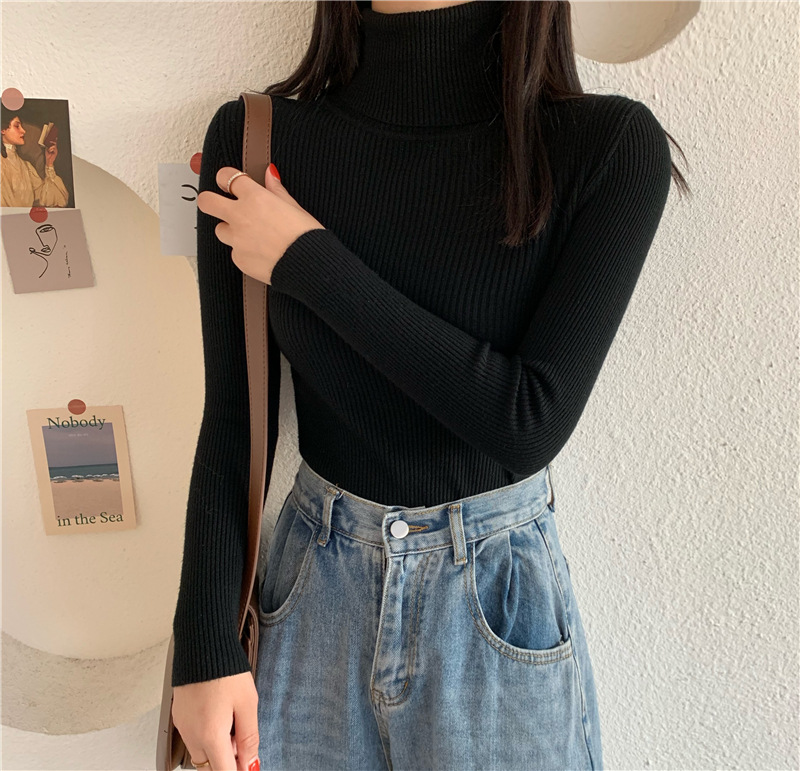 Picture of High Collar Base Shirt Women's Autumn and Winter All-match Sweater Korean Style New Spring and Autumn Slim-fit Long-sleeve Inner Knitted Top