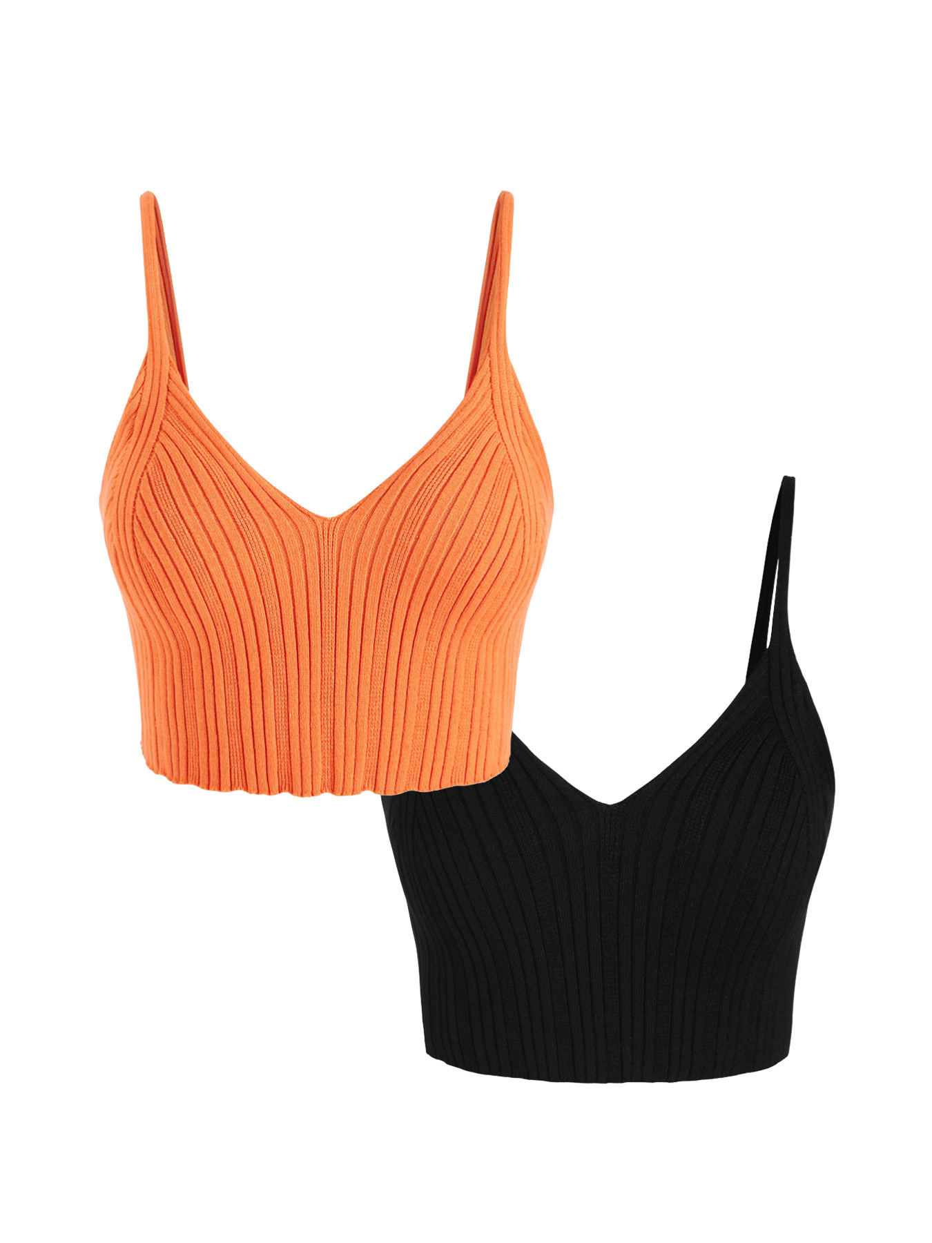Foreign trade cross-border Europe and the United States Amazon source manufacturers knitted camisole two-piece (orange black) summer