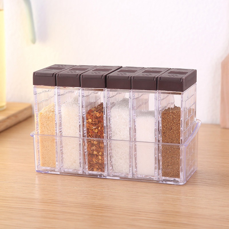 Cross-border Amazon transparent two-way open-lid seasoning box 6-piece kitchen supplies salt pitcher seasoning sealed cans wholesale