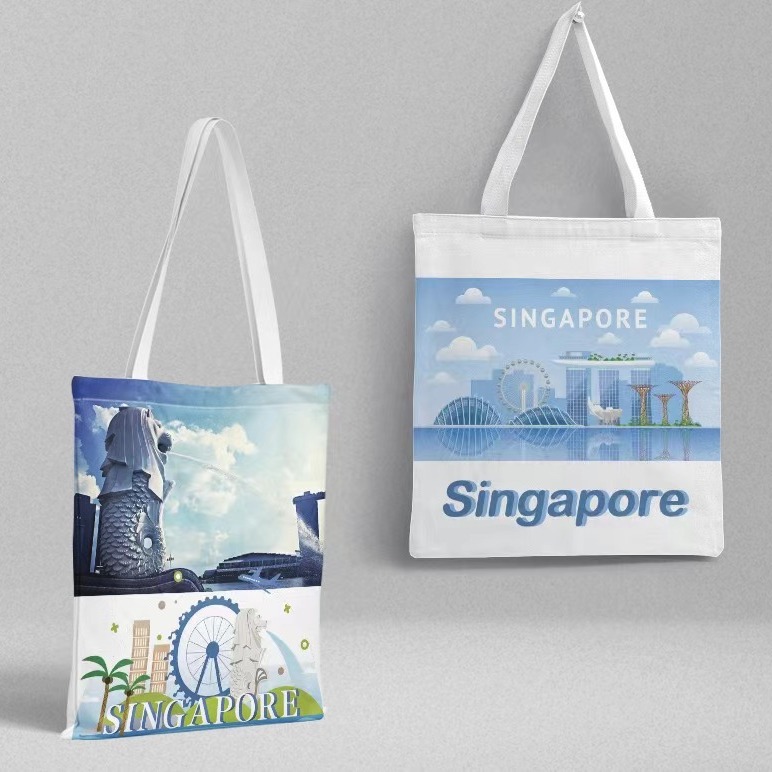 Singapore City Canvas Bag 36x 39cm City Travel Commemorative Shoulder Bag Handbag Ins Style Shopping Bag